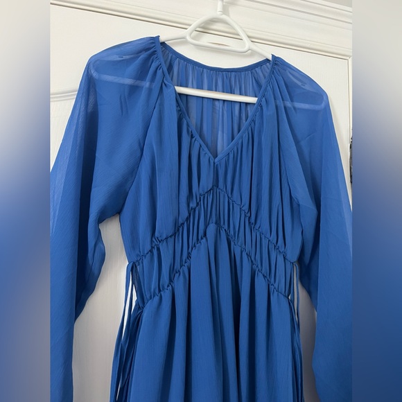 ASOS EDITION ruched gathered waist chiffon maxi dress in bright blue - Picture 9 of 10